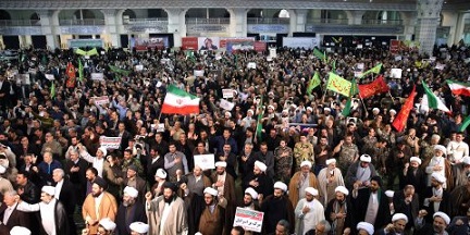 Iranian protesters chant slogans at a rally in Tehran, December 2017 